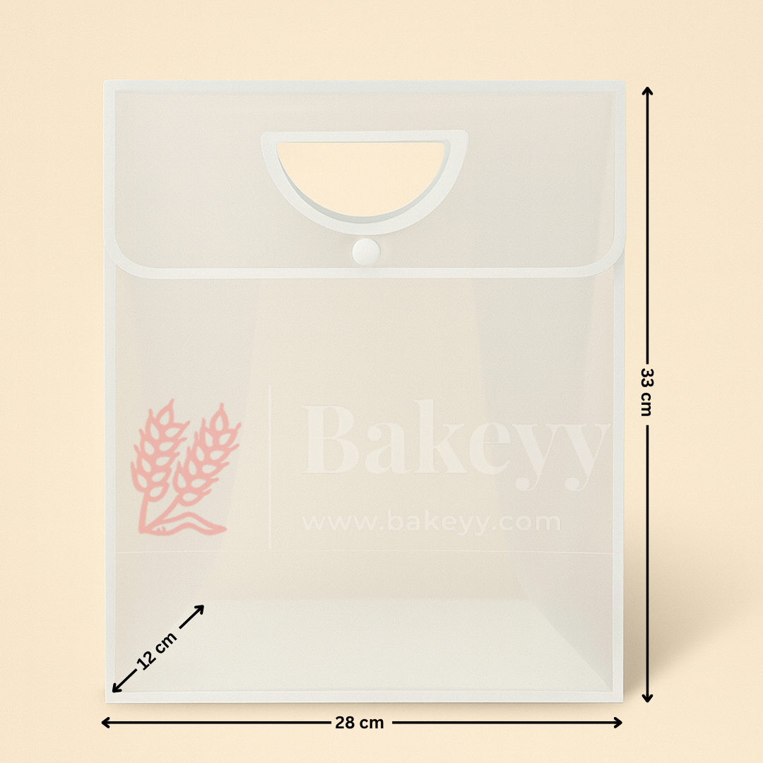 Transparent Gift Bag with Button Lock - White | Oval‑Cut Handle | Pack Of 12