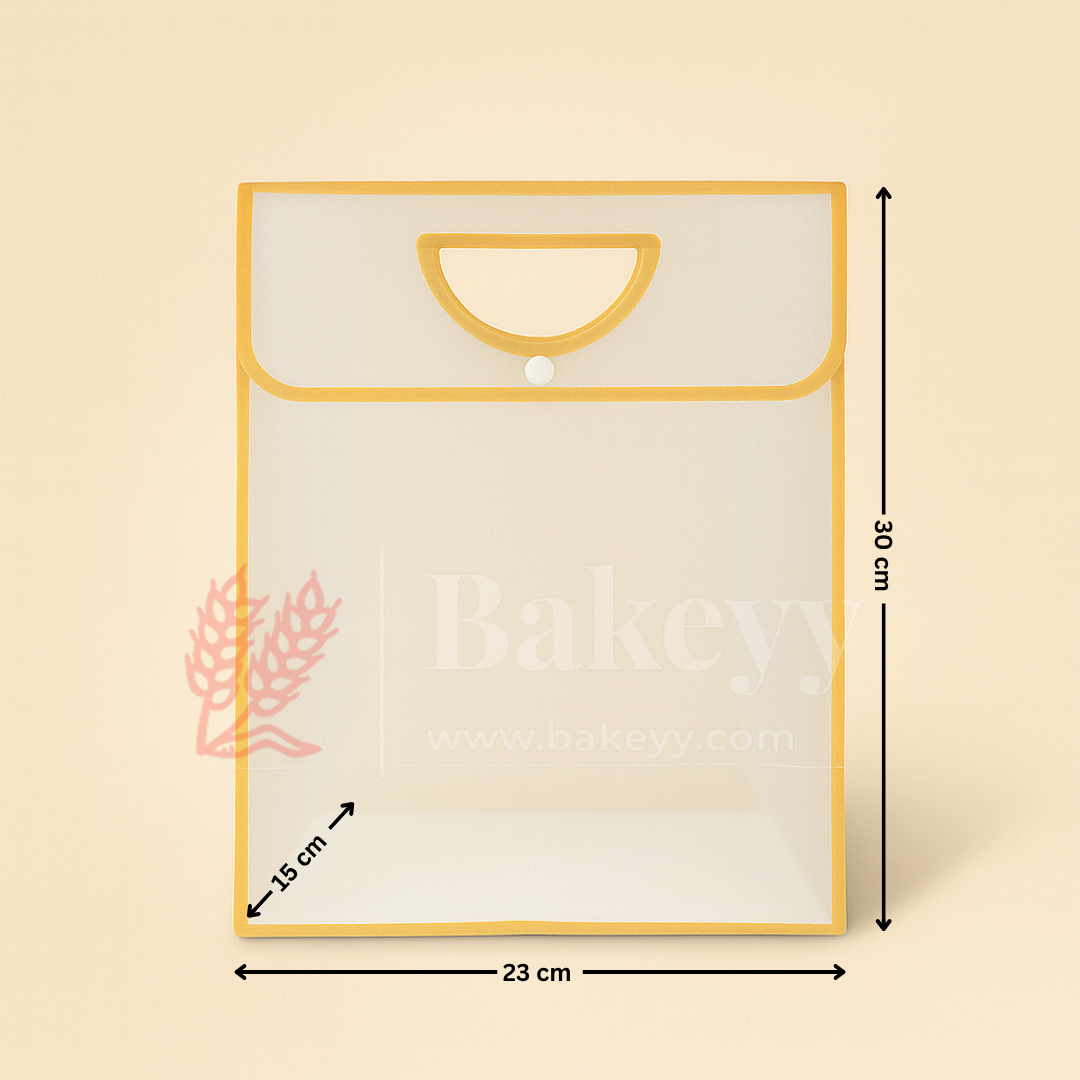 Transparent Gift Bag with Button Lock - Gold | Oval‑Cut Handle | Pack Of 12