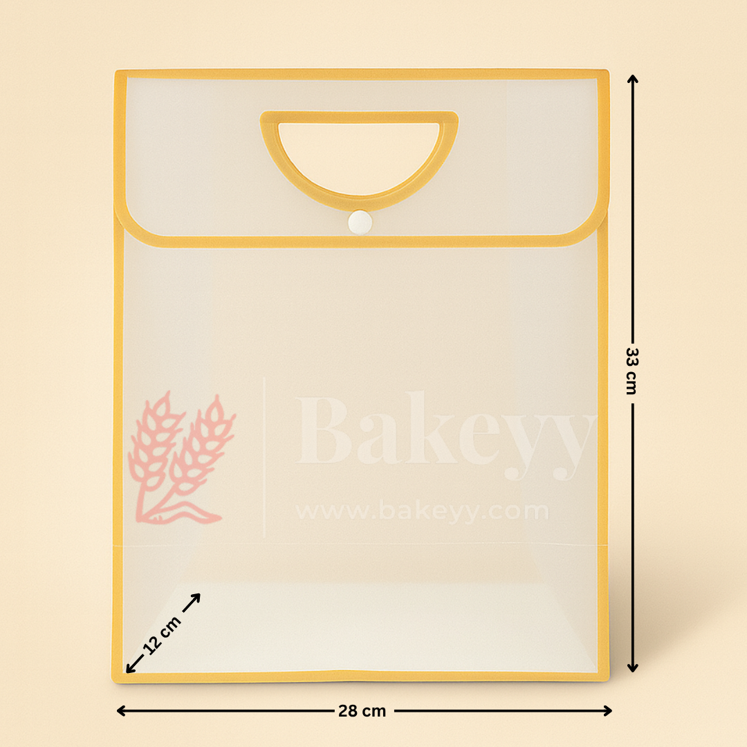 Transparent Gift Bag with Button Lock - Gold | Oval‑Cut Handle | Pack Of 12