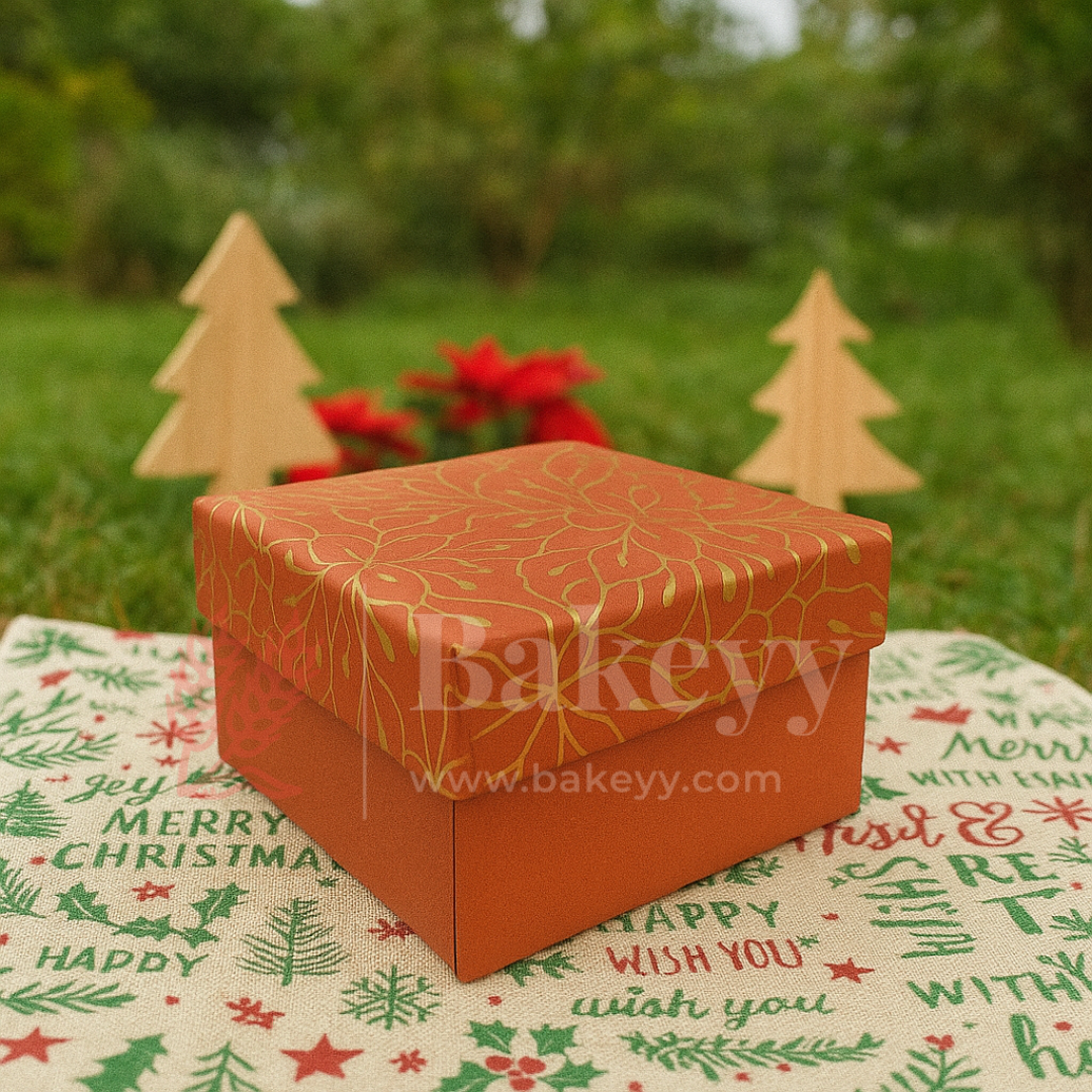 9x9x6 cm | Gold Printed Rigid Gift Box | Hamper Box | Pack of 1