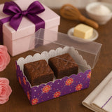 Purple Floral 2 Brownie Box With Transparent Lid | Pack of 50