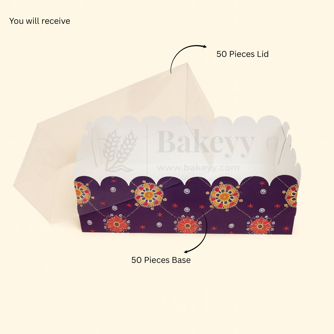 Purple Floral 2 Brownie Box With Transparent Lid | Pack of 50