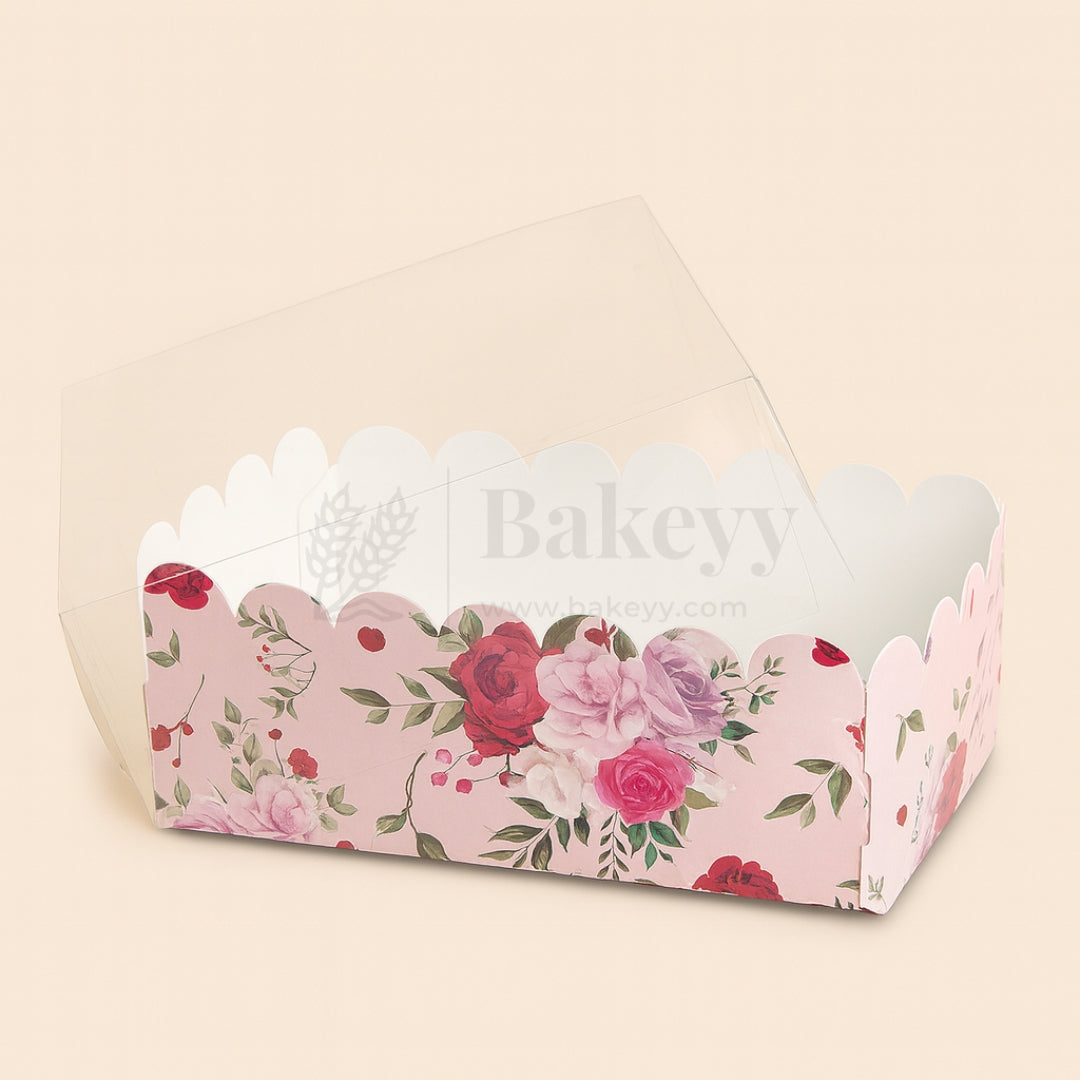 Pink Floral Print 2 Borwnie Box With Transparent Lid | Pack of 50
