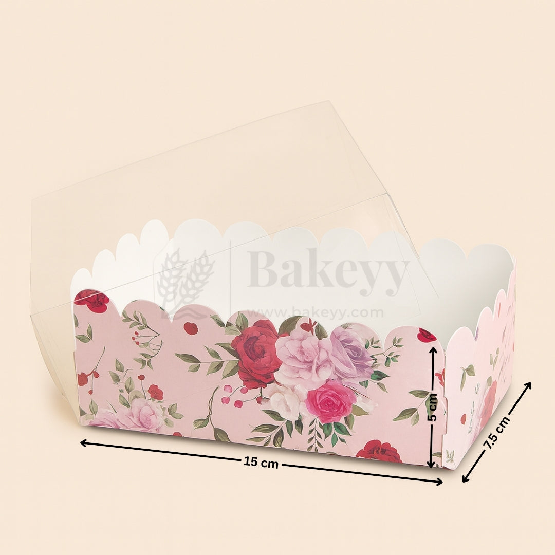 Pink Floral Print 2 Borwnie Box With Transparent Lid | Pack of 50
