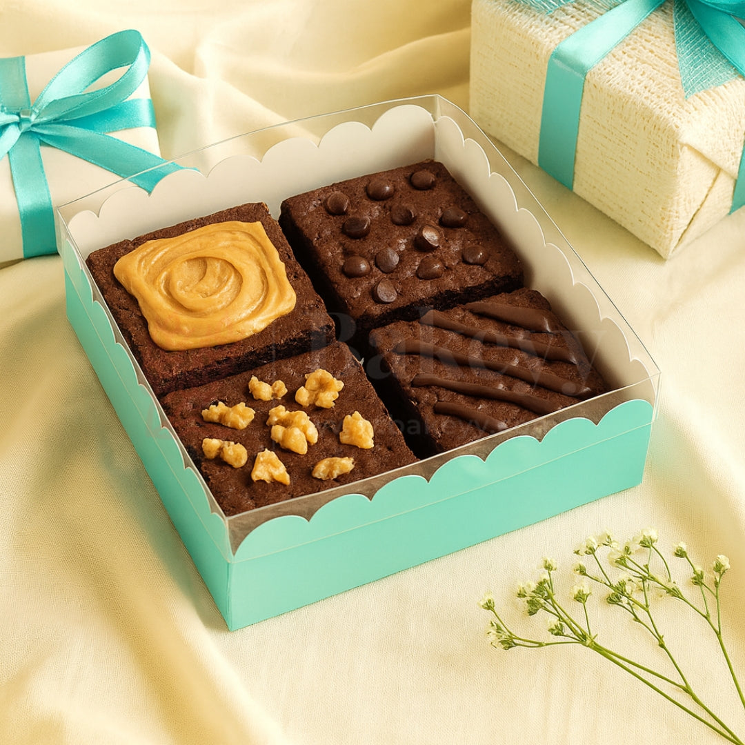 Light Green Colour 4 Brownie Box With Transparent Lid | Pack of 10