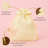 Foam Synthetic Jute Drawstring Gift Pouch with Golden Strings