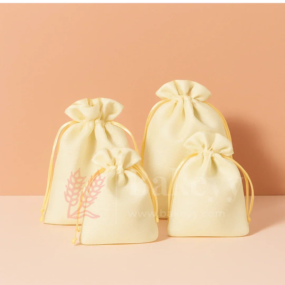 Foam Synthetic Jute Drawstring Gift Pouch with Golden Strings - Bakeyy.com - India - Foam Synthetic Jute Drawstring Gift Pouch with Golden Strings - 4x6 Inch | Pack of 100