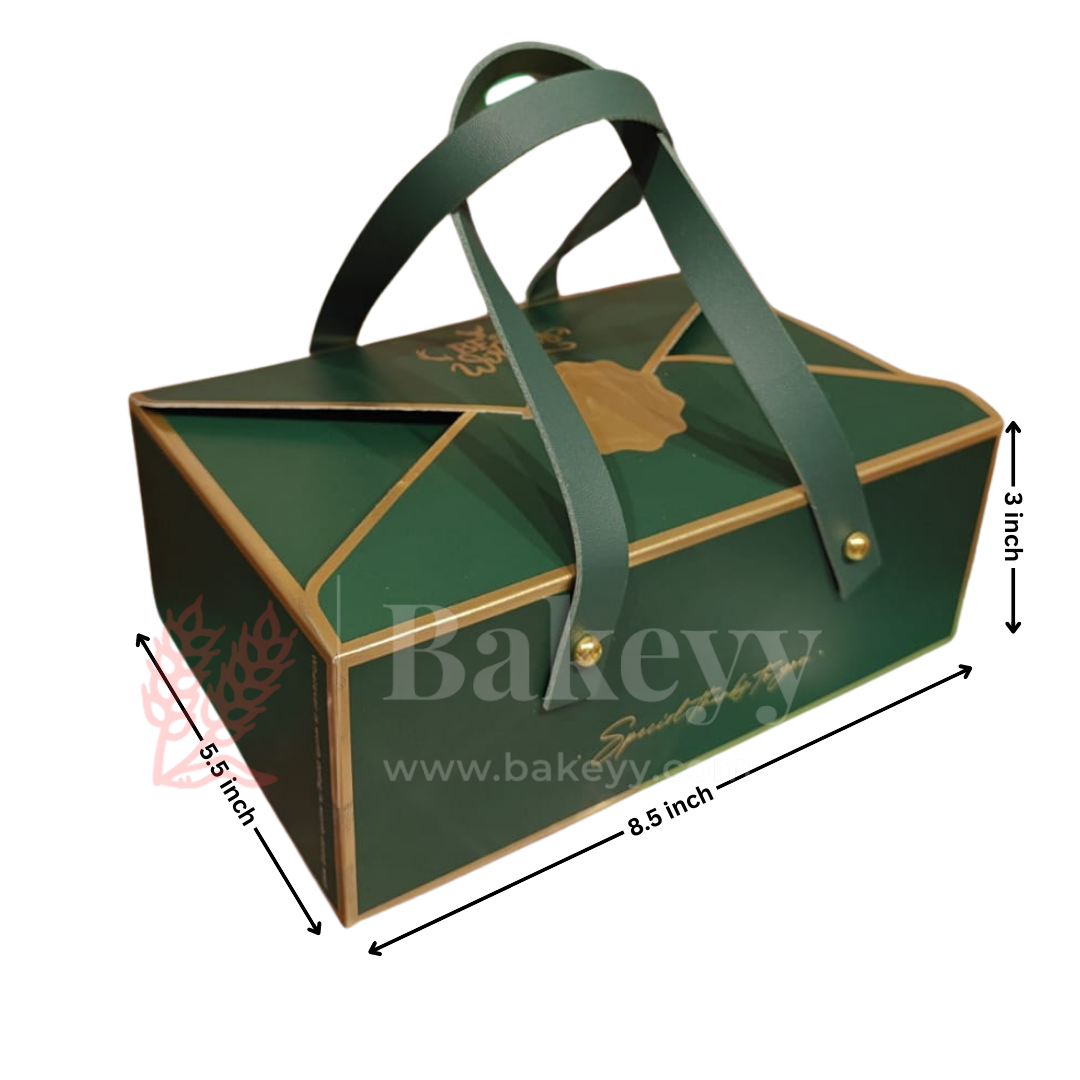 Luxury Dark Green Foldable Gift Box with Leather Handles | Pack of 10