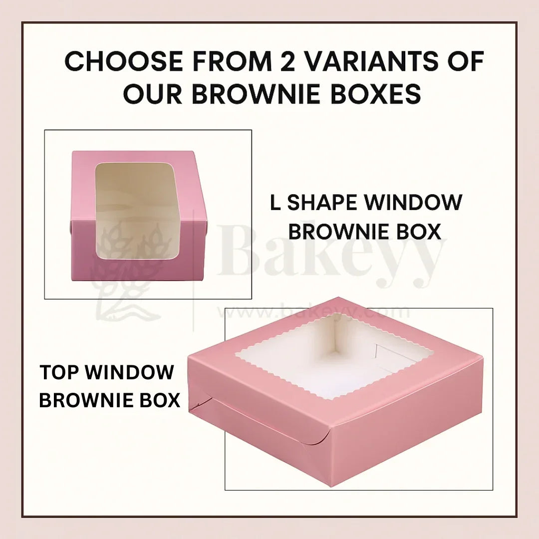 Pink Color Brownie Box | L Shape Window & Top Window | Multiple Capacities Available | Pack of 10