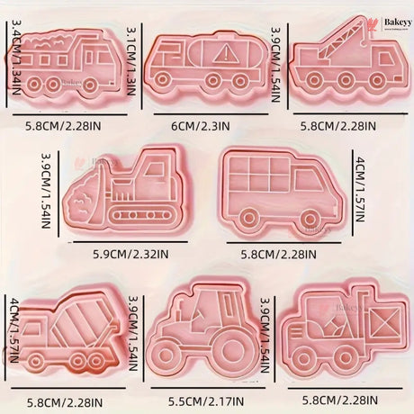 Construction Vehicle Theme Cookie Cutter & Embosser Set | 8 Piece | Pack of 1