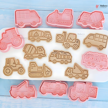Construction Vehicle Theme Cookie Cutter & Embosser Set | 8 Piece | Pack of 1