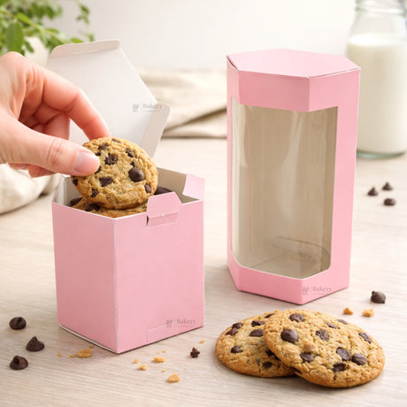 Pink Color | Cookie Box with Window | Slim Paperboard Packaging Box | 2 Sizes Available | Pack of 25 