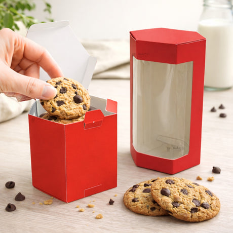 Red Color | Cookie Box with Window | Slim Paperboard Packaging Box | 2 Sizes Available | Pack of 25