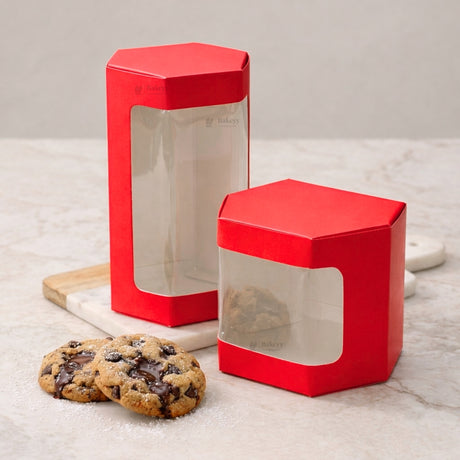 Red Color | Cookie Box with Window | Slim Paperboard Packaging Box | 2 Sizes Available | Pack of 25