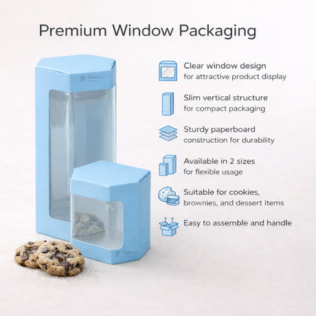 Blue Color | Cookie Box with Window | Slim Paperboard Packaging Box | 2 Sizes Available | Pack of 25