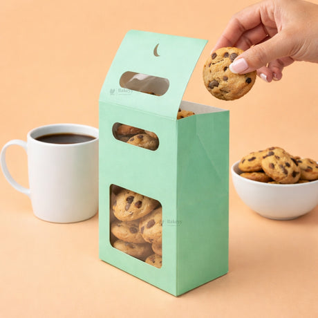 Green Color | Handle Cookie Box with Window | Gable Style Paperboard Packaging Box | Pack of 25