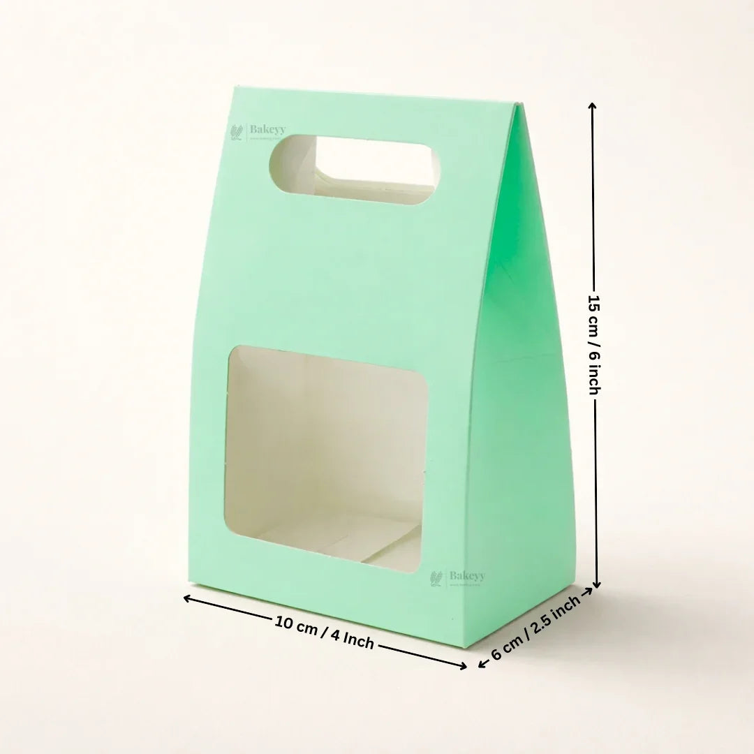 Green Color | Handle Cookie Box with Window | Gable Style Paperboard Packaging Box | Pack of 25