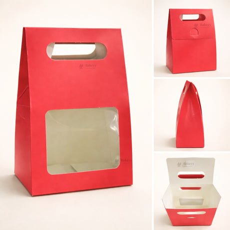 Red Color | Handle Cookie Box with Window | Gable Style Paperboard Packaging Box | Pack of 25