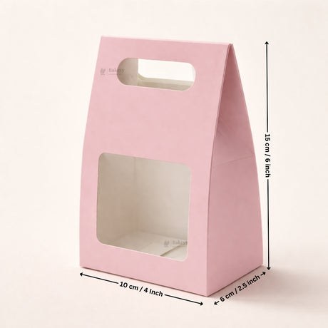 Pink Color | Handle Cookie Box with Window | Gable Style Paperboard Packaging Box | Pack of 25