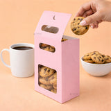 Pink Color | Handle Cookie Box with Window | Gable Style Paperboard Packaging Box | Pack of 25