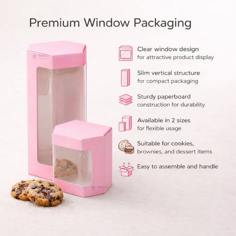 Pink Color | Cookie Box with Window | Slim Paperboard Packaging Box | 2 Sizes Available | Pack of 25 