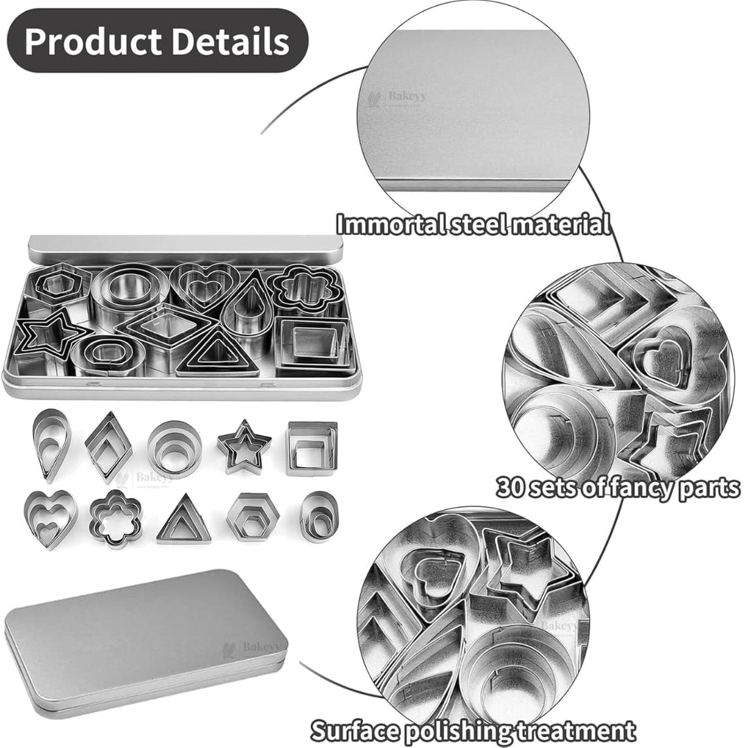 Cookie Cutter Set with Tin Storage Box | Premium Metal Finish | 30 Pcs per pack | Pack of 1