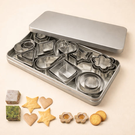Cookie Cutter Set with Tin Storage Box | Multiple Shape with 3 Sizes Each Shape | Premium Metal Finish | Pack of 1