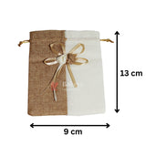 9x13cm| Brown & Cream Jute Potli Bag with Floral Accent | Traditional Potli Bag | Wedding Favor Bag | Jewelry Pouch | Floral Accent Gift Bag | Pack of 10