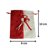 9x13cm| Red & Cream Jute Potli Bag with Floral Accent | Traditional Potli Bag | Wedding Favor Bag | Jewelry Pouch | Floral Accent Gift Bag | Pack of 10
