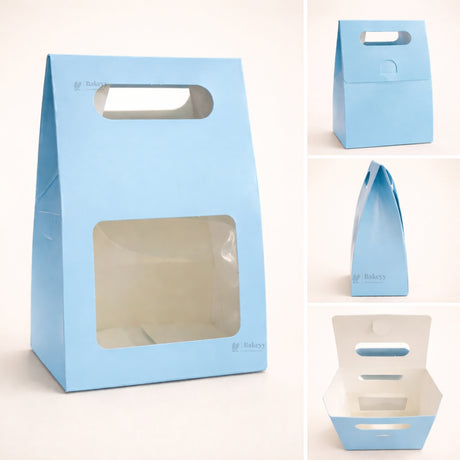 Blue Color | Handle Cookie Box with Window | Gable Style Paperboard Packaging Box | Pack of 25
