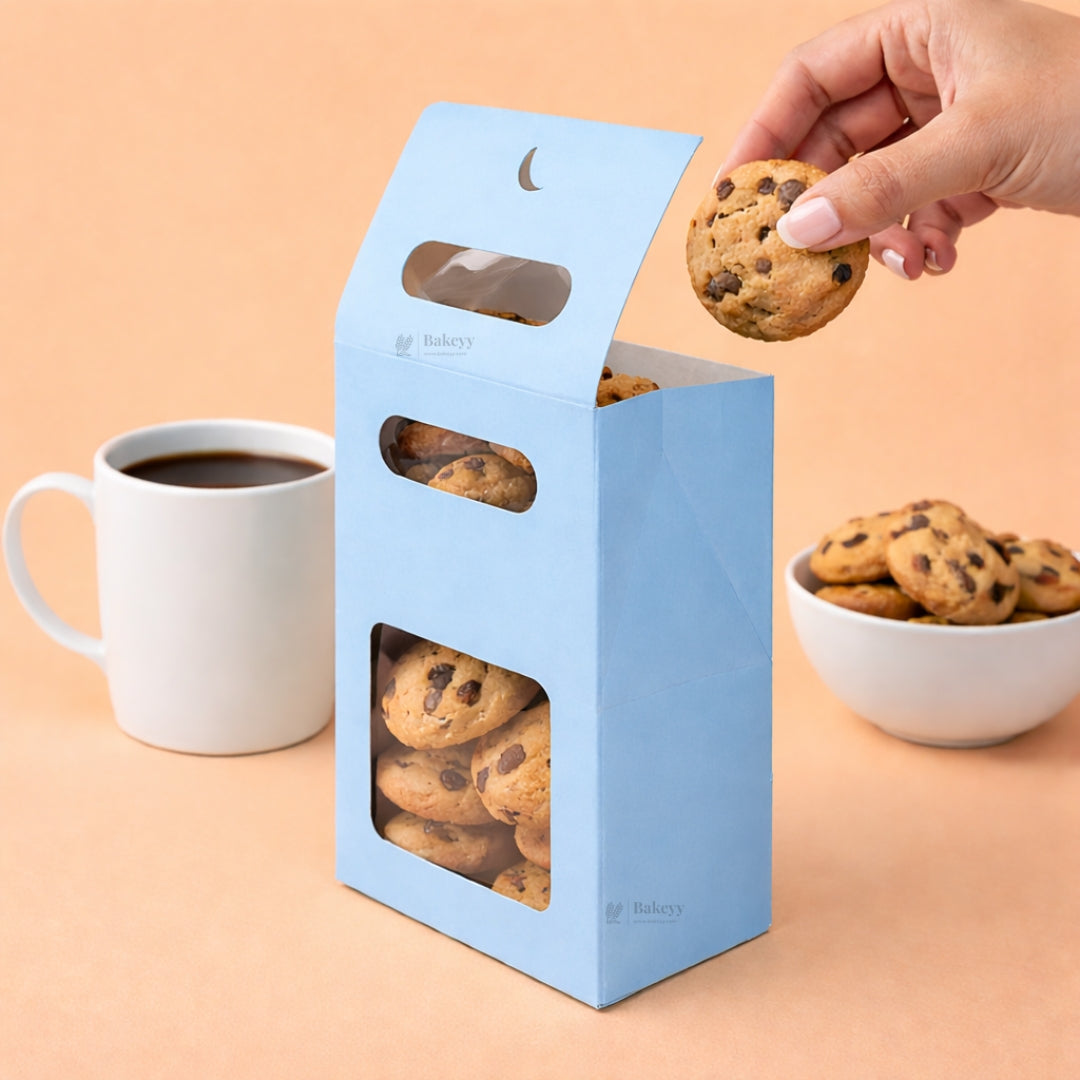 Blue Color | Handle Cookie Box with Window | Gable Style Paperboard Packaging Box | Pack of 25