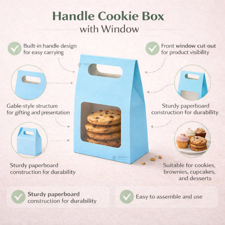 Blue Color | Handle Cookie Box with Window | Gable Style Paperboard Packaging Box | Pack of 25
