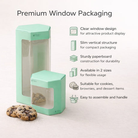 Cookie Box with Window | Slim Paperboard Packaging Box | 2 Sizes Available | Pack of 25