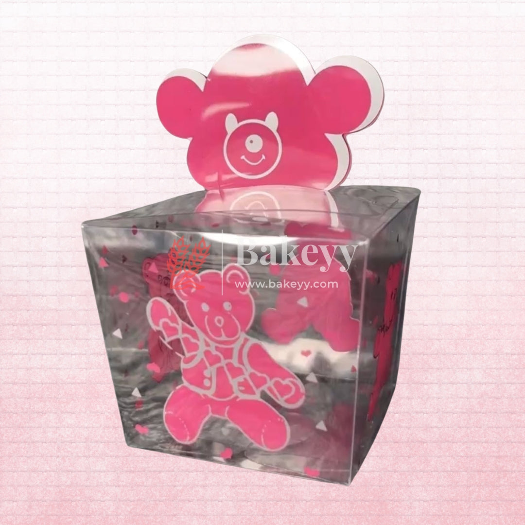 Pink Teddy Bear Celebration Gift Boxes | PVC Chocolate Box | Gift Box | Goodie Box | Mita - 340A01 | Pack of 10