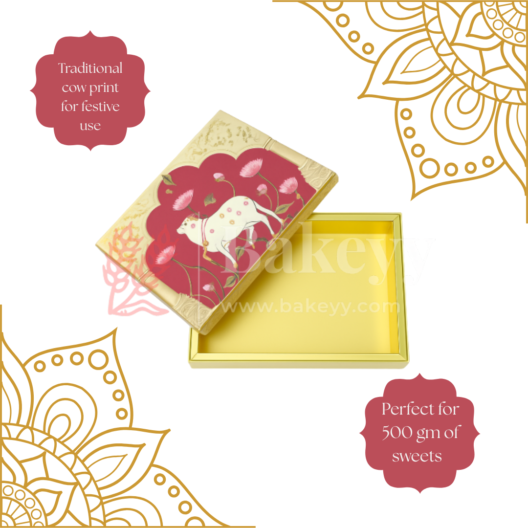 500 GM Sweet Box | 7.5x6x1.5 Inch | Cow Print Premium Sweet and Chocolate box | Cow Print | 1 Piece