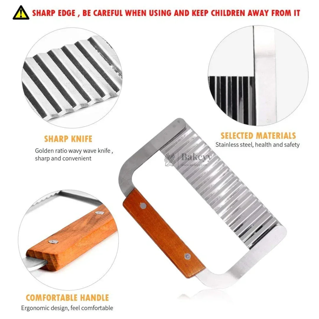 Crinkle Cutter | Wavy Slicer with Wooden Handle | 1 Piece - Bakeyy.com - India - Crinkle Cutter | Wavy Slicer with Wooden Handle | 1 Piece - Default Title 200.00