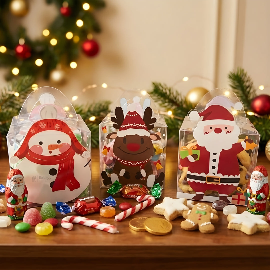 Christmas Goodie Box with Handle | Festive Treat & Gift Box | Pack of 10