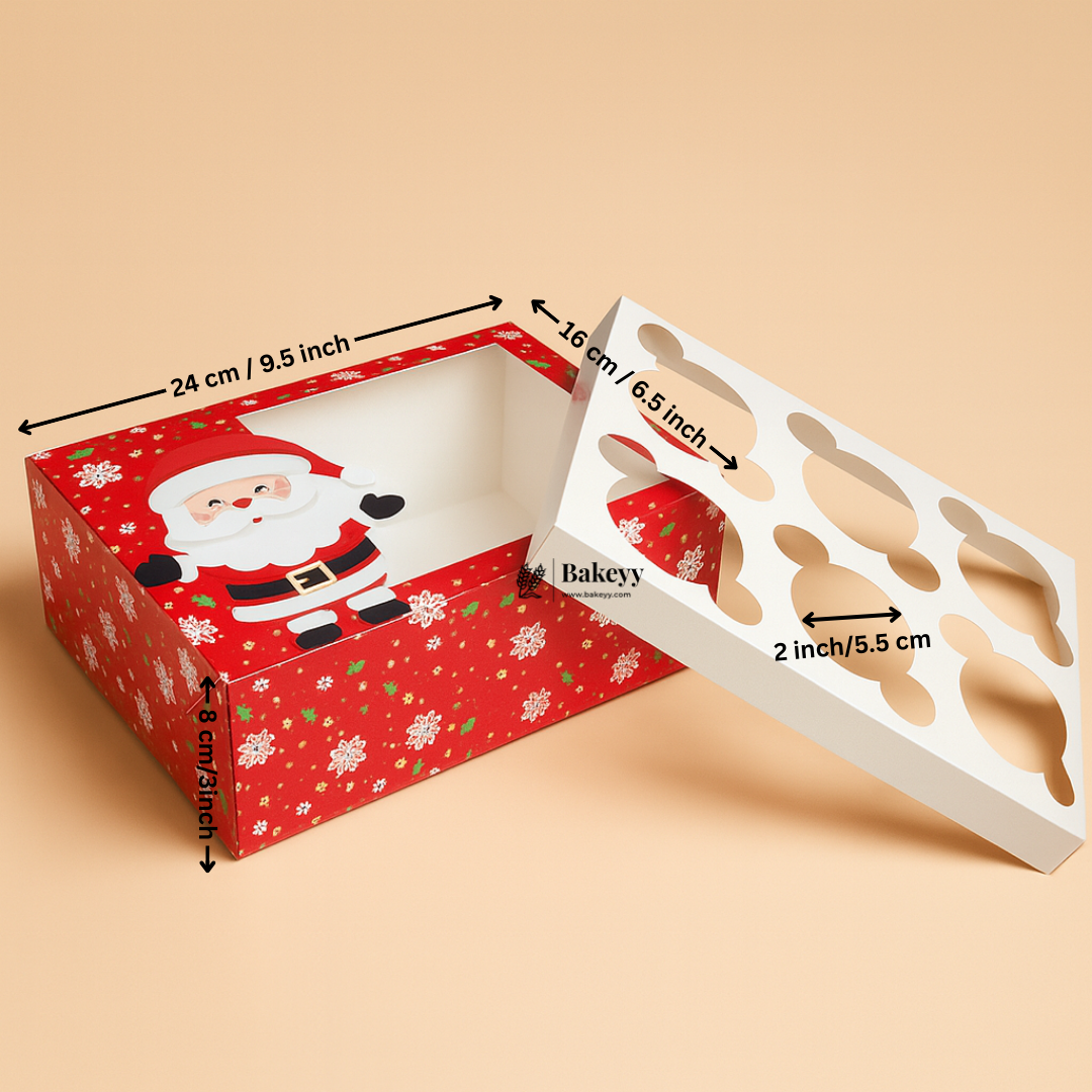 Christmas Cupcake Box with Window | Red Santa Design | Festive Cupcake Box | Pack of 25