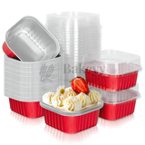 Aluminum Foil Baking Containers with Transparent Lid | Square Tins | Bake N Serve | Pack of 100