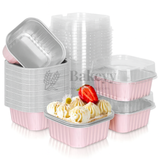 Aluminum Foil Baking Containers with Transparent Lid | Square Tins | Bake N Serve | Pack of 100
