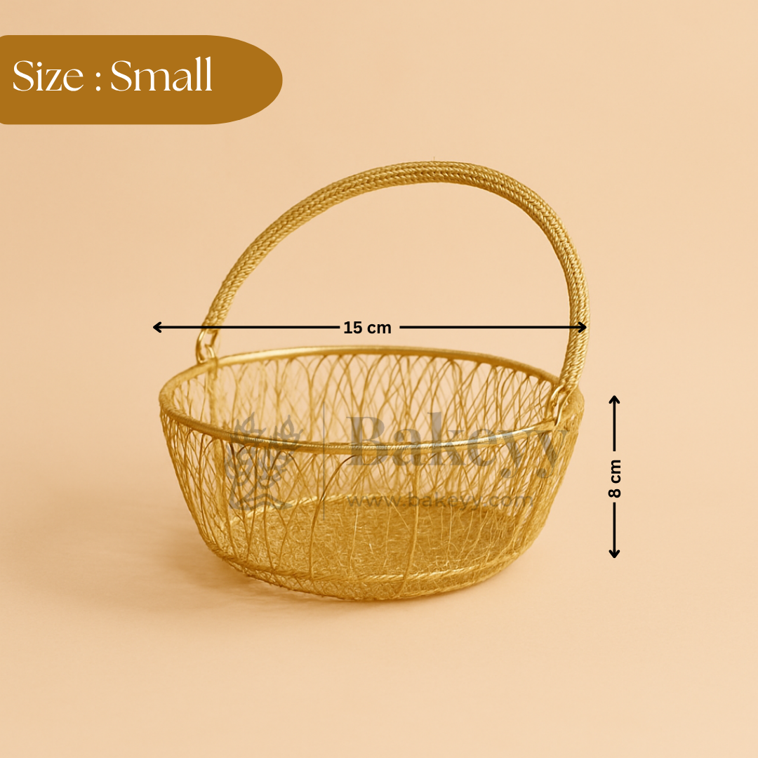 Round Decorative Gold Metal Hamper Basket For Gifting | Return Gifts | 1 Piece