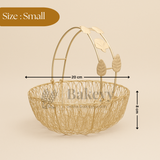 Bucket Shape Round Gold Metal Basket with Flower Handle | Gifting and Decorative Purpose | 1 Piece