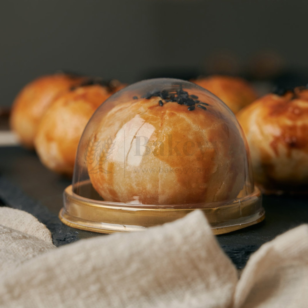 Mini Dome Cupcake & Pastry Container | Gold Base with Clear Lid | Pack Of 50