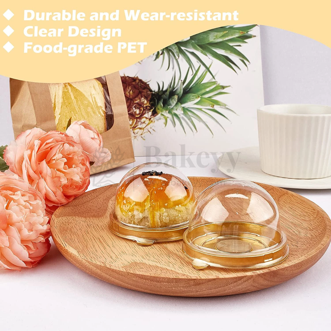 Mini Dome Cupcake & Pastry Container | Gold Base with Clear Lid | Pack Of 50