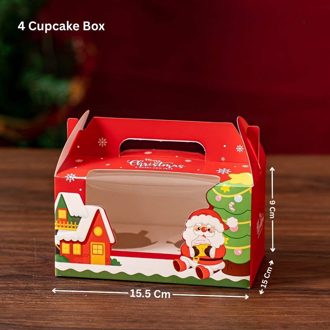 Christmas Print Cupcake Boxes with Handle | Pack of 50