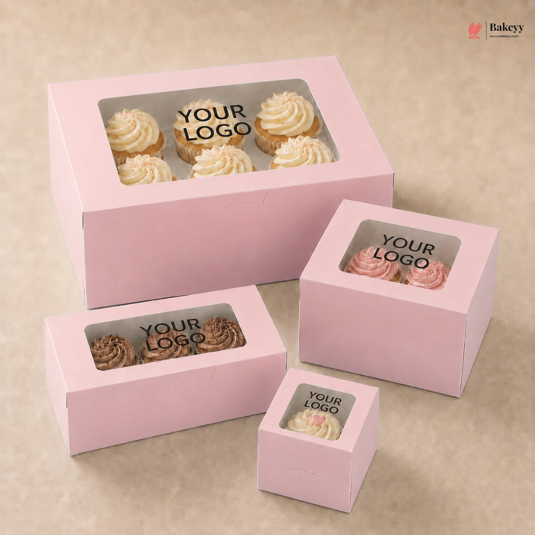 Custom Logo Print Cupcake Box | Without Handle Cupcake Boxes | Pink Color | Pack of 250