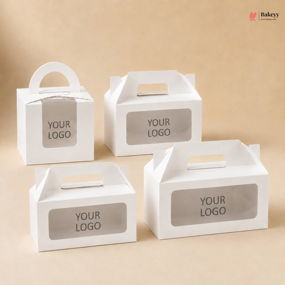 Custom Logo Print Cupcake Box | With Handle Cupcake Boxes | White Color | Pack of 250