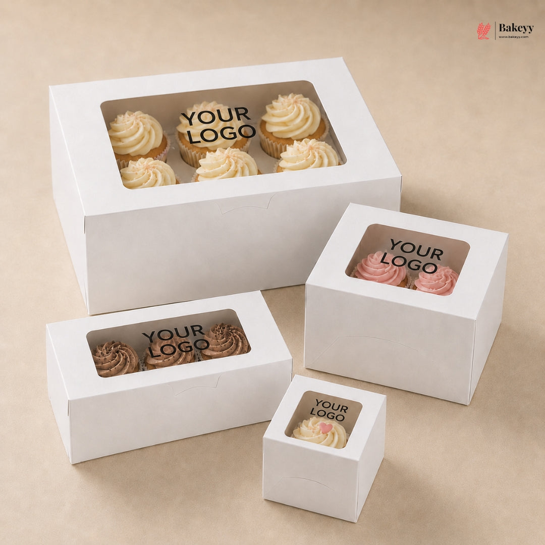 Custom Logo Print Cupcake Box | Without Handle Cupcake Boxes | White Color | Pack of 250