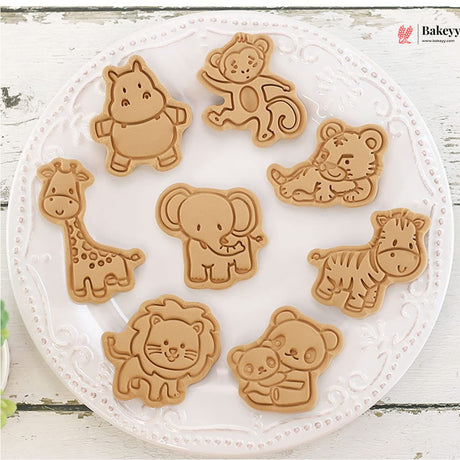 Cute Jungle Animal Theme Cookie Cutter & Embosser Set | 8 Piece | Pack of 1