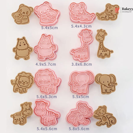 Cute Jungle Animal Theme Cookie Cutter & Embosser Set | 8 Piece | Pack of 1